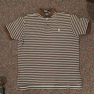 Polo by Ralph Lauren Mens Brown and White Stripe Polo Shirt in XL